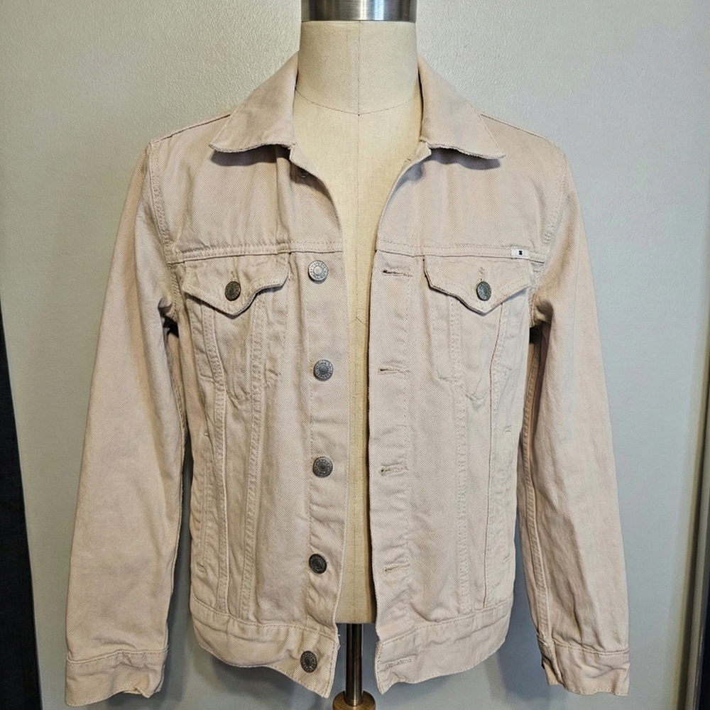 Lucky Brand The Tomboy Trucker Jacket Beige/Light Peach Color Denim Size Small